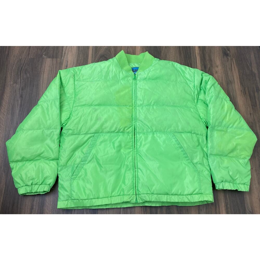 VTG RETRO Black Ice neon green zip-up winter skiing puffer down bomber jacket L